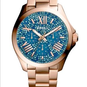 Fossil watch gold with blue glitz face